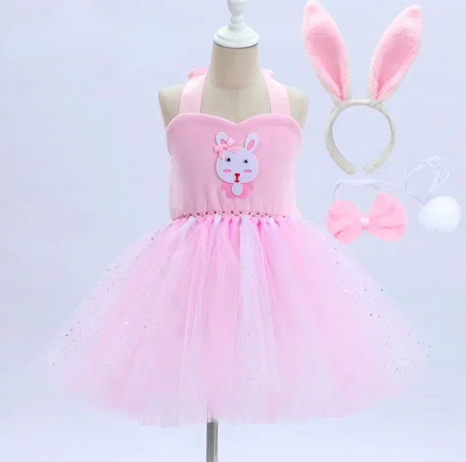 Vestido Coelho Rosa Infantil e Adulto