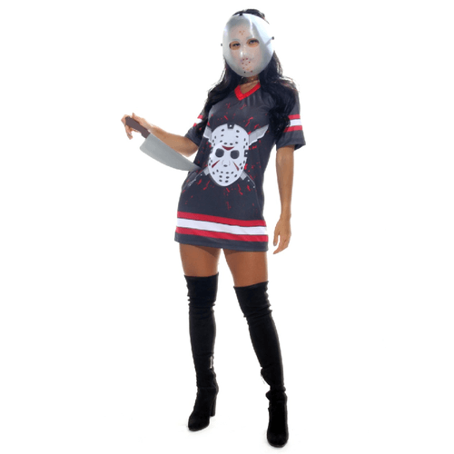 Fantasia Jason Feminino Vestido Adulto e Infantil com Máscara - Halloween