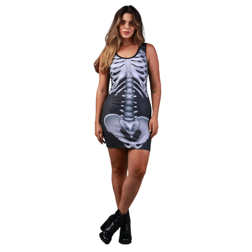 Fantasia Esqueleto Vestido Curto Adulto e Infantil Para Halloween
