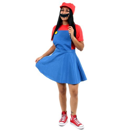 Fantasia Mario Feminino Vestido Adulto e Infantil - Super Mario World