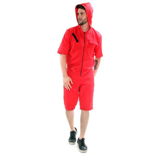 Fantasia Macacão Vermelho Curto com Capuz - Adulto e Infantil