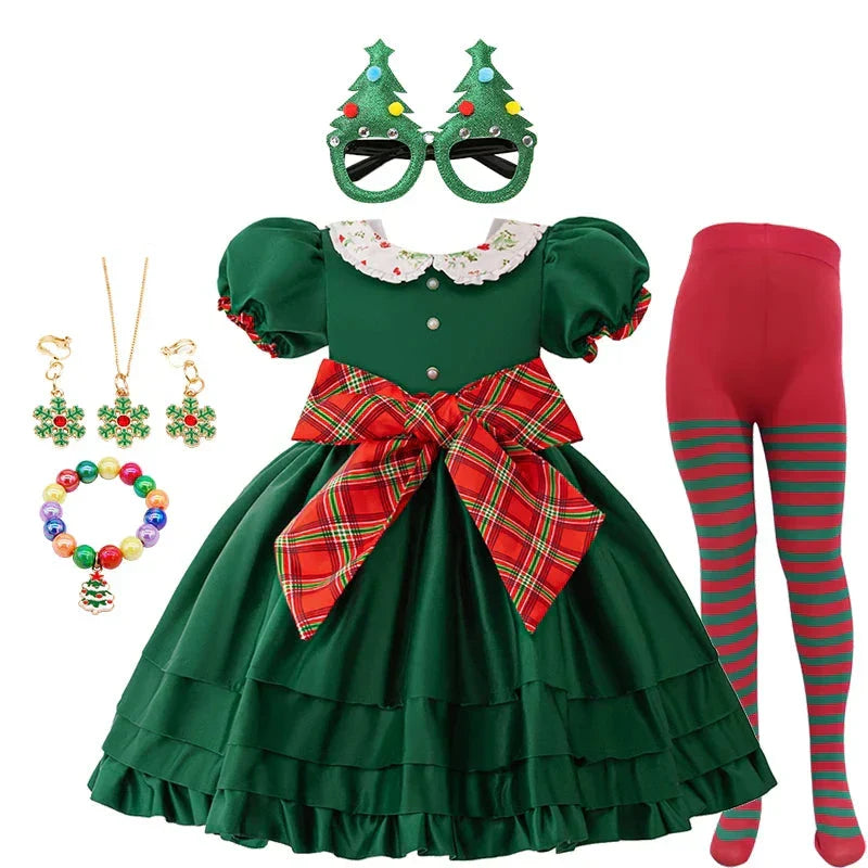 Vestido de Natal Infantil e Adulto Laço Vermelho
