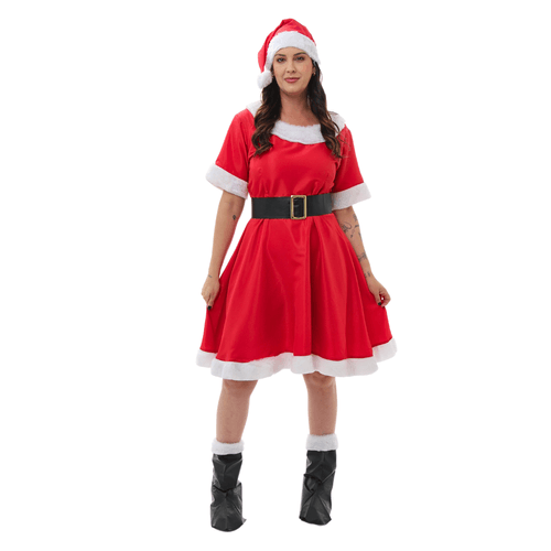 Fantasia Mamãe Noel Adulto e Infantil com Gorro - Natal