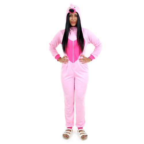 Fantasia Flamingo Macacão com Capuz Feminino Adulto e Infantil