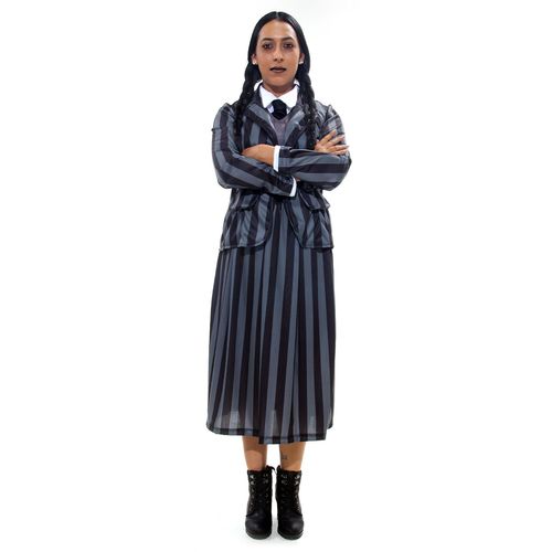 Fantasia Halloween Wandinha Uniforme Cinza Feminino Adulto e Infantil