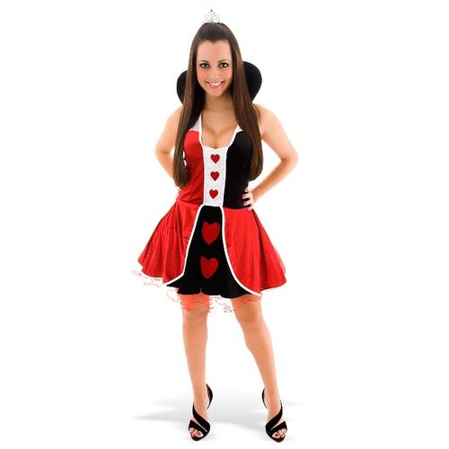 Fantasia Dama de Copas Vestido Adulto e Infantil com Tiara