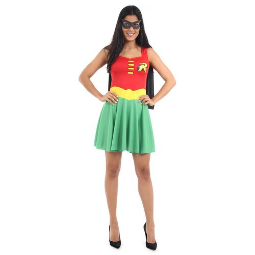 Fantasia Robin Feminina Verão Adulto e Infantil - Liga da Justiça - Original